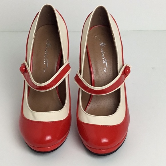 Modesto Red and White Retro Heels Women Size 6 New - Picture 2 of 5